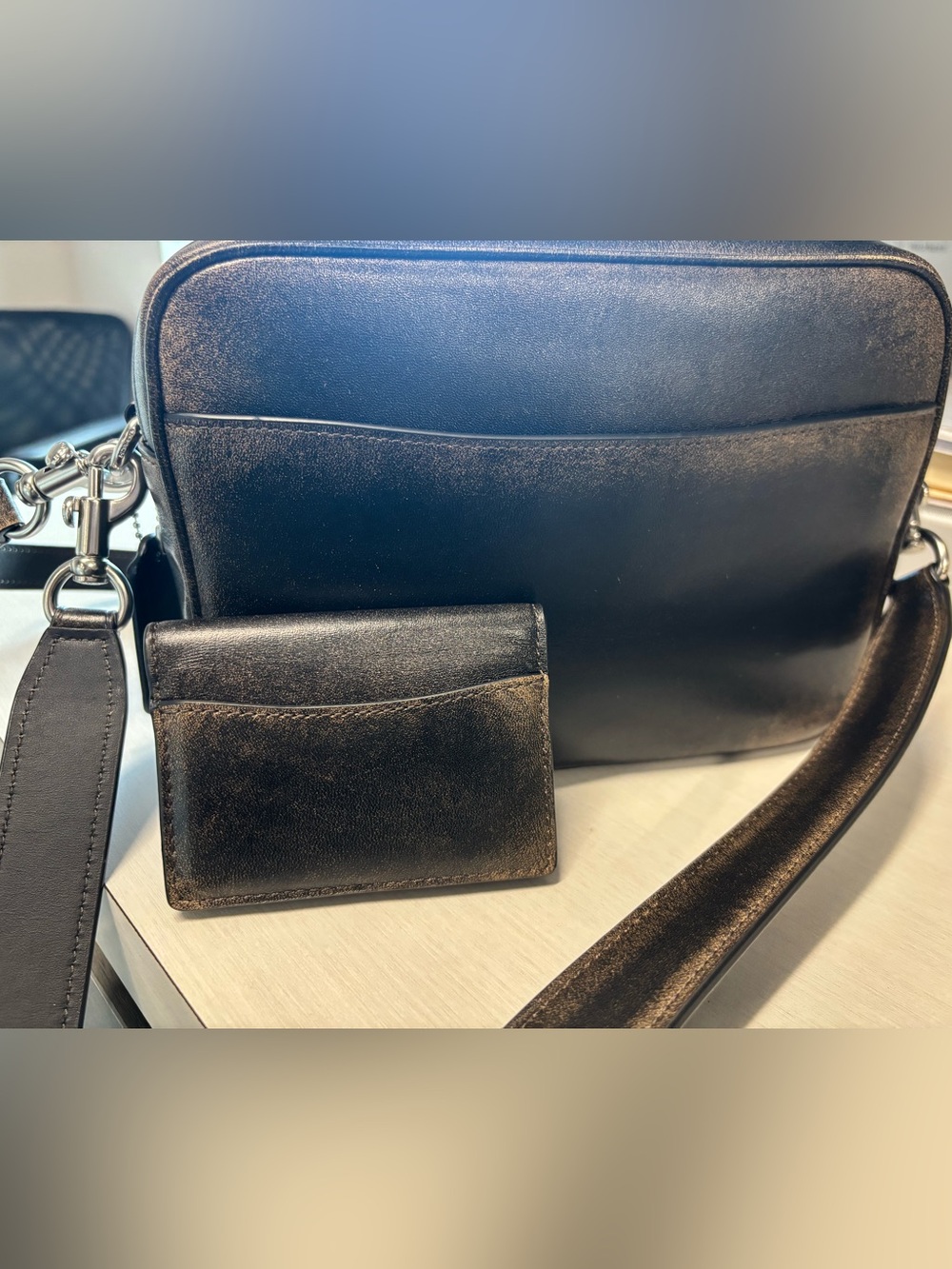 COACH SET Loved Leather Carey Crossbody Bag & Matching Card Case w/Charms Wallet - Picture 11 of 16